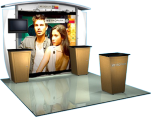 Trade show display with backwall and LED lights