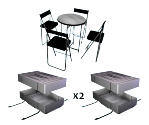 4 sling back stools with bar height table