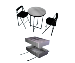 2 CURVED BACK STOOLS WITH BAR HEIGHT TABLE