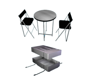2 sling back stools with bar height table
